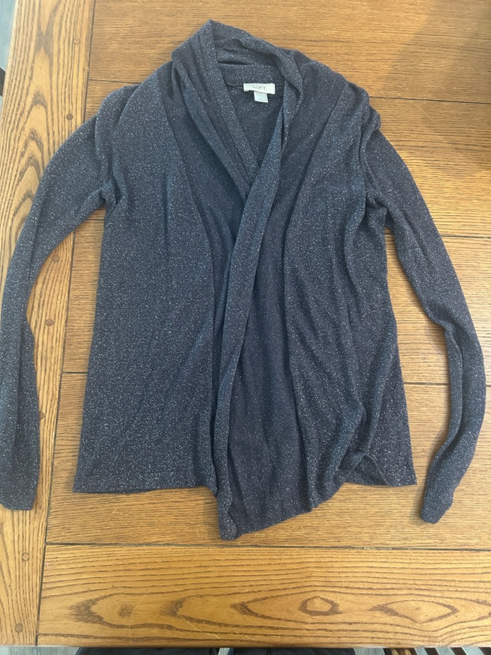 LOFT Women's Sparkle Open-Front Cardigan - Navy